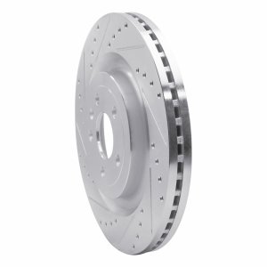 Ford Police Interceptor Utility Brake Rotor (1) - Front Left - R1 Concepts - Drilled & Slotted - Silver - `13-`19